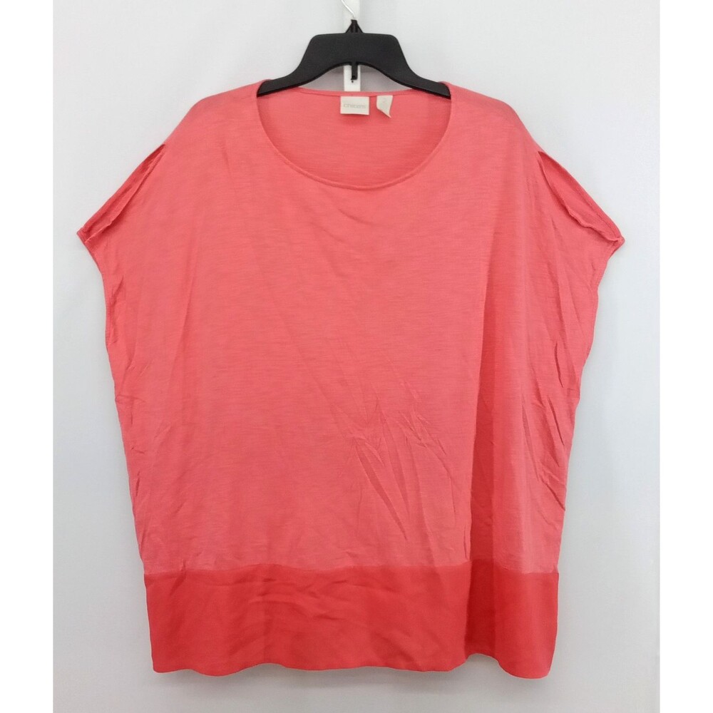 Chicos Shirt Women Size 2 Coral Orange Sleeveless Poncho Style Casual Top